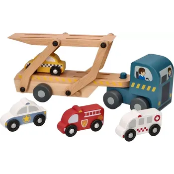 Dřevěná hračka Dřevěná autotransportní sada s vozidly