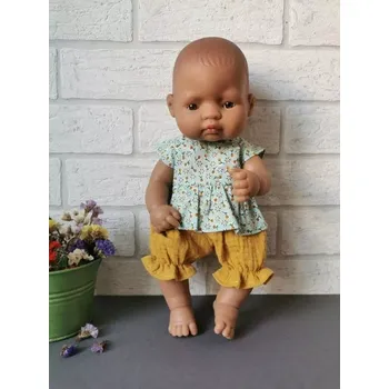 Doplněk pro panenku Alimi Oblečky pro panenky tunika a kraťasky Třešněbílá/červená