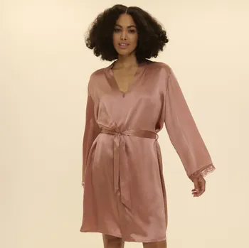 Dámské noční prádlo Simone Pérèle hedvábný župan Love me smokey pink L