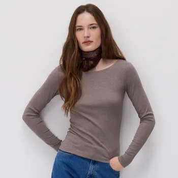 Reserved - Tričko s dlouhými rukávy a vysokým podílem viskózy - béžová - 077HT-08X - 077HT-08X-XL