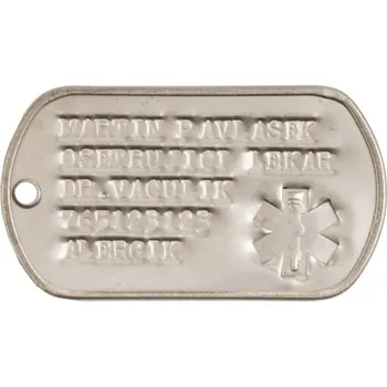 Vojenské psí známky ID známka MEDICAL Stříbrná s ražbou, Provedení: BEZ TLUMÍTEK