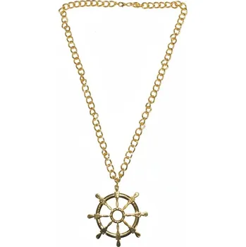 Karnevalový doplněk Kovový náhrdelník kormidlo zlatý