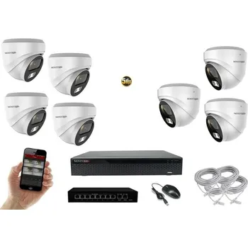 Kompletní kamerový systém MS AI Hybrid light IP 7 kamerový set se switchem 5 Mpix WDome (6141K7B) (Monitorrs Security)