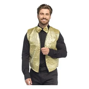 Karnevalový kostým Zlatá flitrová sada (vesta L/XL a motýlek)