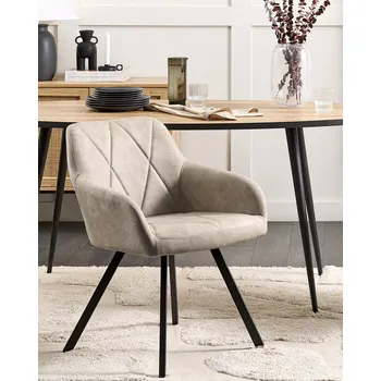 Jídelní židle Sada 2 béžových čalouněných židlí s kovovými černými nohy křesla retro eklektický styl Beliani