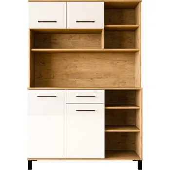 Příborník do zásuvky Kredenc do kuchyně VANYA - dub lancelot / bílý lesk