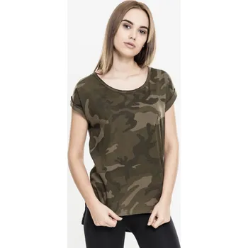 Ladies Camo Back Shaped Tee - olive camo XS