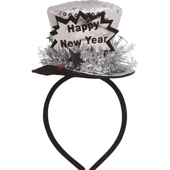 Karnevalový doplněk Guirca Mini klobouček Happy New Year stříbrný