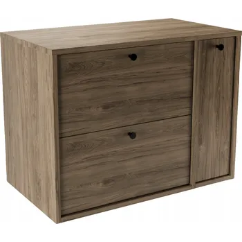 Koupelnový nábytek Skříňka pod umyvadlo s regálem 80 cm Ořech Tmavý Belino