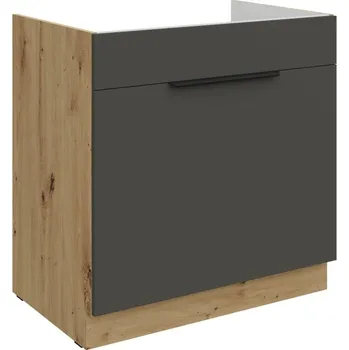 Kuchyňská skříňka Dolní skříňka na dřez LUNARA - šířka 80 cm, grafit / dub artisan