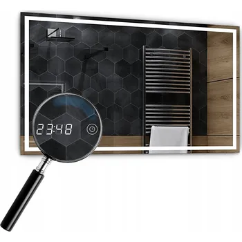 Zrcadlo Zrcadlo s LED podsvícením 90x80 cm - Houston - Dotykové hodiny