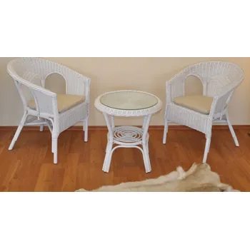 Axin Trading s.r.o. Ratanová sedací souprava Fabion bílá polstry béžový melír