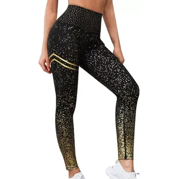 Dámské legíny Dámské Sportovní legíny Fitness Black-gold - Velikost XL (PLUS LARGE)