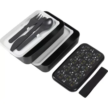 Svačinový box černý kočičí bento box 1,2 l