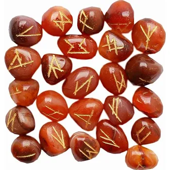 Sada runových kamenů z karneolu 25 x cca 1,5 cm