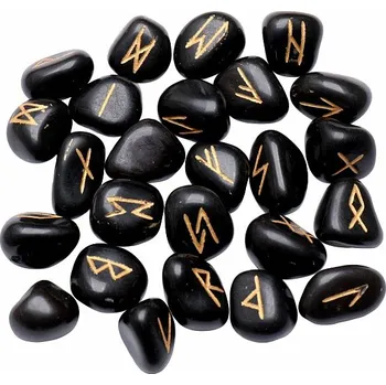 Sada runových kamenů z černého achátu 25 x cca 2 cm