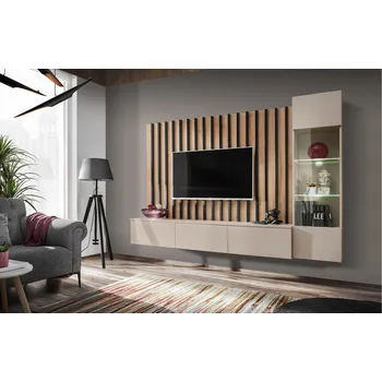 Obývací stěna ASM PLN Obývací stěna ASM Vertic (dub artisan + kašmír) (s osvětlením)