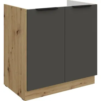 Kuchyňská skříňka Dřezová skříňka LUNARA - šířka 80 cm, grafit / dub artisan