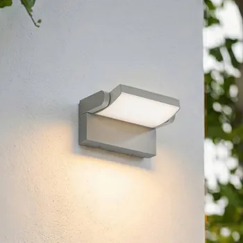 Venkovní osvětlení Lindby LED venkovní nástěnné svítidlo Sherin, šedá, IP54, otočné - Nástěnný držák – šířka 20,5 cm, výška 10,5 cm, výčnělek 3,5 cm; svítící hlava – šířka 17,5 cm, hloubka 12,5 cm, výška 2,5 cm světle šedá, bílá satinovaná 1 x 10,8 W LED - Doprava zdarma