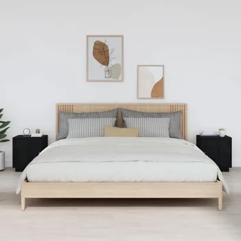 Noční stolek Nábytek XL Noční stolky 2 ks černé 40 x 34 x 45 cm masivní borové dřevo 818284