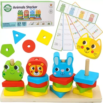 Dřevěná hračka Green Montessori puzzle Pyramida Zvířata 27 ks
