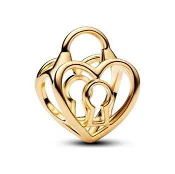 Přívěsek Zlacený přívěsek PANDORA Filigránský srdcový zámek 764358C00