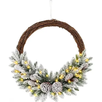 Vánoční dekorace Sněhový zimní věnec s teplými LED světly