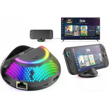 Herní konzole Dokovací stanice HDMI 4K pro Nintendo Switch 2 TV Converter RGB LAN USB-C NS2289