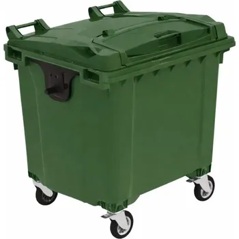 Popelnice NAODPAD Plastový kontejner 1 100 l zelený ploché víko s vhozem - víko ve víku