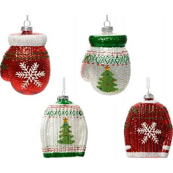 Vánoční dekorace Vánoční Koule skleněná - červená rukavice s bílou vločkou sněhu