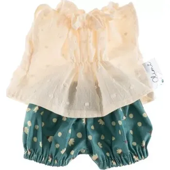 Doplněk pro panenku Alimi Oblečky pro panenky tunika a kraťasky Puntíky ecru/zelená