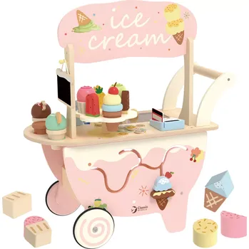 Dřevěná hračka Classic World Dřevěná Zmrzlinárna 3v1 Vozík 40 el.
