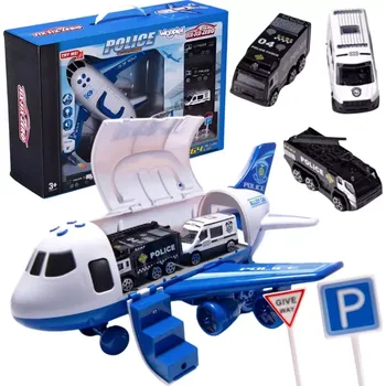 autíčko woopie policejní letadlo–transporter XL se 3 auty a dopravními značkami