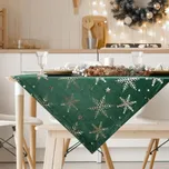 Vánoční sametový ubrus 85x85 cm zelený s potiskem vloček