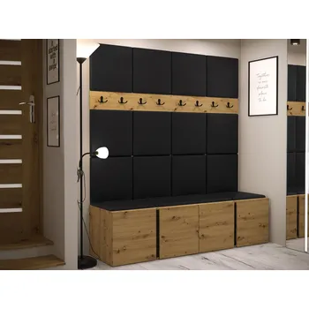 Předsíňová stěna Mirjan_zondo Předsíňová sestava Timothy V (dub artisan + dub artisan + černá) (ekokůže Soft 011 (černá))