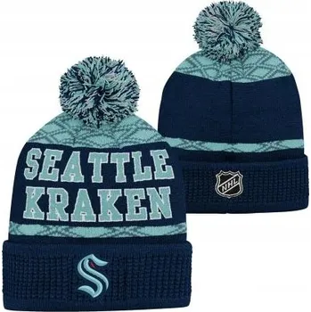 Čepice Dětská zimní čepice Seattle Kraken NHL Puck Pattern Cuffed Pom