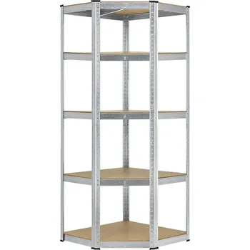 Dílenský regál Juskys Kovový rohový regál stříbrný 180 x 70 x 40 cm 5 polic