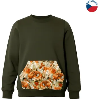 Dívčí mikina ZÁHOŘÍ Rudel ZÁHOŘÍ Dětská mikina s kapsou - zelená se srnečkami Velikost: 146/152