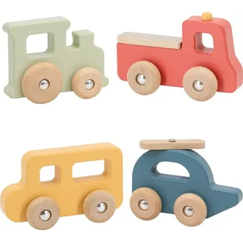 Dřevěná hračka Viga PolarB dřevěná sada barevných vozidel, 4 ks