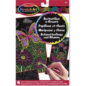 omalovánky Zdrapávací obrázky – motýlci a kytičky