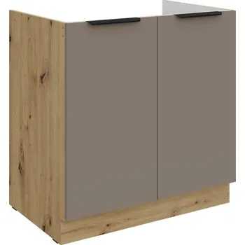 Kuchyňská skříňka Dřezová skříňka LUNARA - šířka 80 cm, tmavě béžová / dub artisan