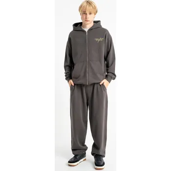 Reporter Young | Chlapecké tmavě šedé OVERSIZE tepláky s potiskem na nohavici - Barva TMAVĚ ŠEDÁ, Velikost 164 261-0117B-05-190-1