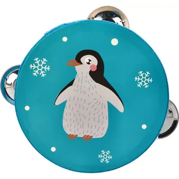 Hudební nástroj pro děti Adam Toys Dětská dřevěná tamburína Tučňák tyrkys