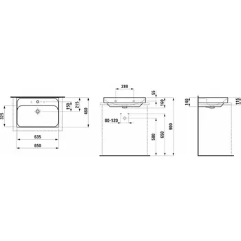 LAUFEN MEDA - umyvadlo, broušená spodní část umyvadla, H8161140001111, bez přepadu, s 1 otvorem pro baterii