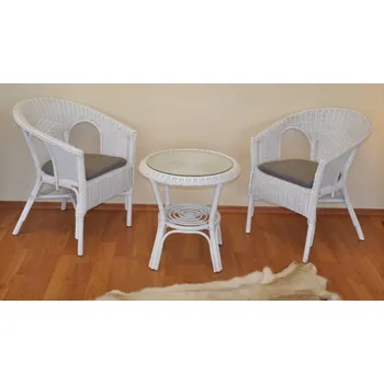 Axin Trading s.r.o. Ratanová sedací souprava Fabion bílá polstry šedý melír