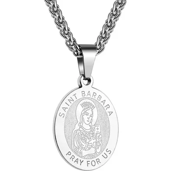 Náhrdelník Přívěsek z chirurgické oceli Svatá Barbora Stříbrný - Model včetně řetízku 2 mm / 60 cm