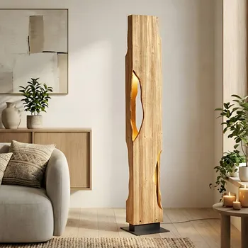 Lampička Lucande stojací lampa Tarry, dřevo, výška 137 cm, 4 x E27 - Noha – délka/šířka 24 cm, výška 0,5 cm světlé dřevo 4 x 15 W LED - Doprava zdarma