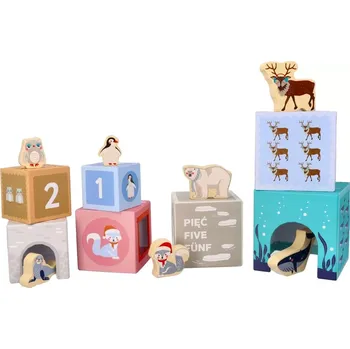 ostatní stavebnice Adam Toys Skládací pyramida s dřevěnými zvířatky, Antarktida
