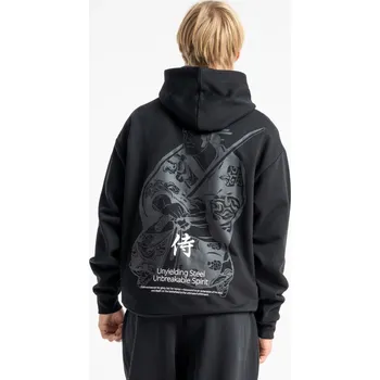 Chlapecká mikina Reporter Young | Chlapecká černá zateplená mikina REGULAR s kapucí a potiskem samuraje na zádech - Barva ČERNÁ, Velikost 188 261-0551B-03-100-1