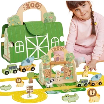 Dřevěná hračka Tooky Toy mini zoo – přenosná dřevěná sada v kufříku